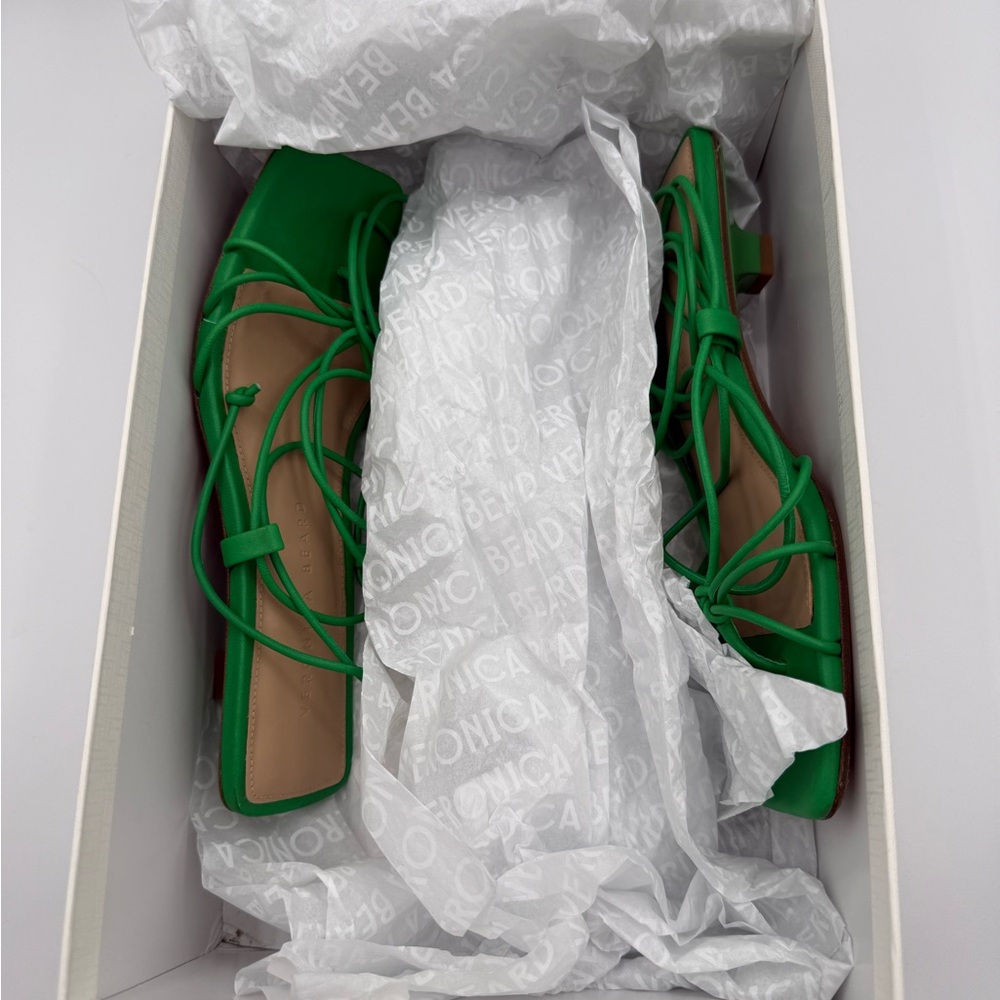 Veronica Beard Jungle Green Foley Heel Tie Sandals Size 6M - Picture 11 of 16